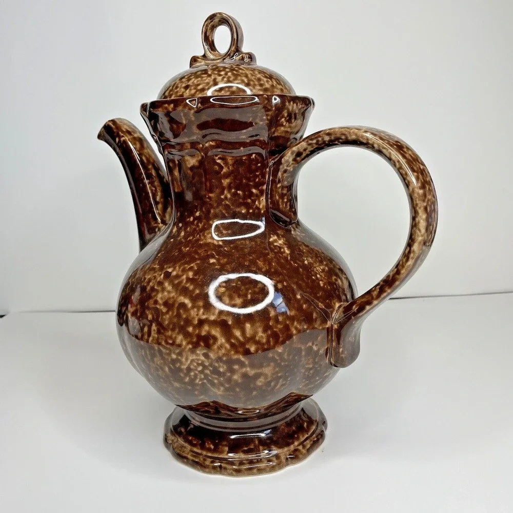 Vtg Mikasa Country Charm Pitcher with Lid Coffee Pot Teapot 12 Inch Brown Marble